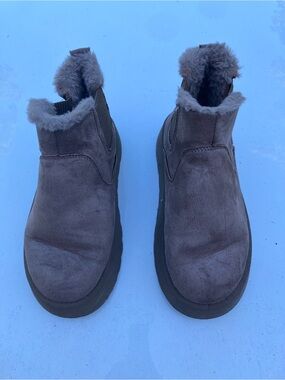 Suede Slip-On Beige Winter Boot with Faux Fur Lining and Imterior